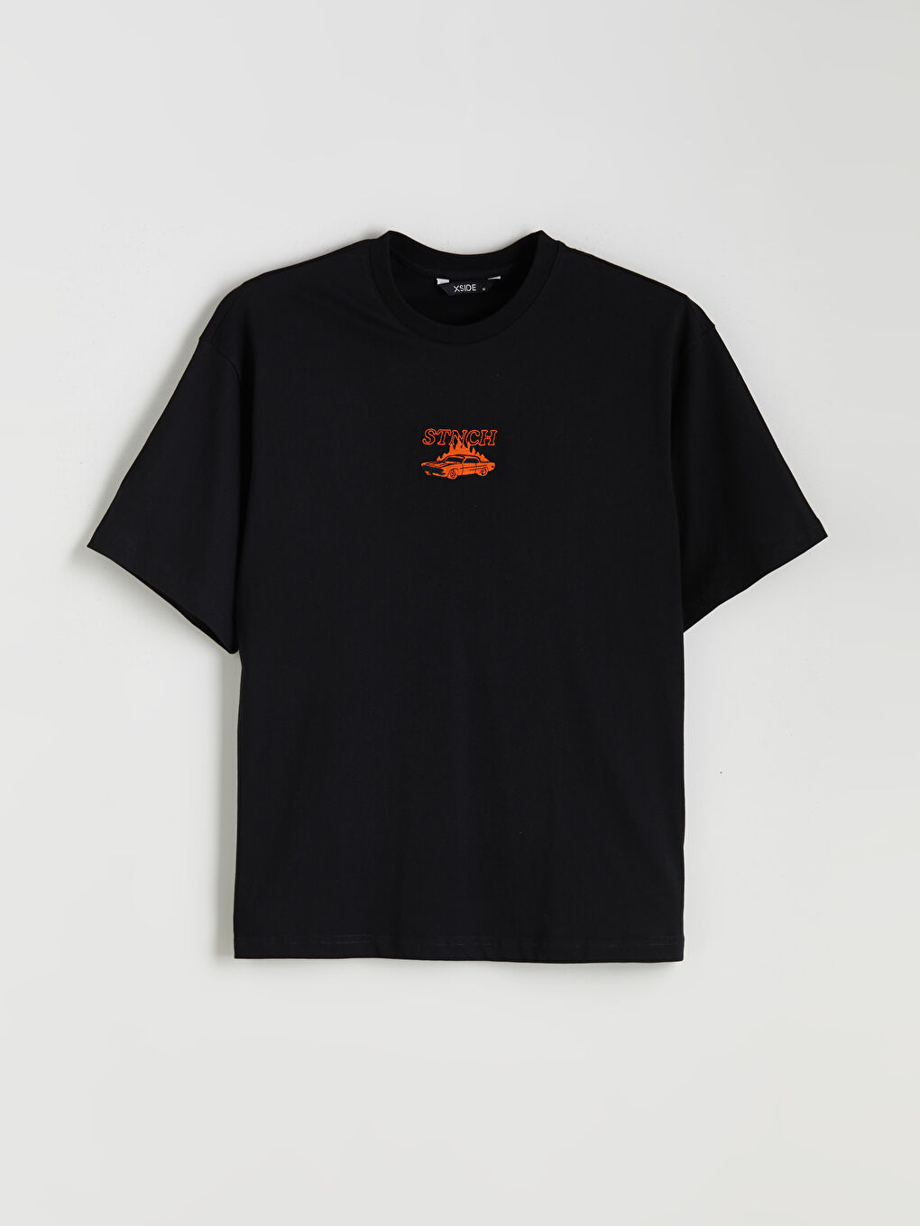 Siyah Bisiklet Yaka Baskılı Penye Erkek Tişört-4