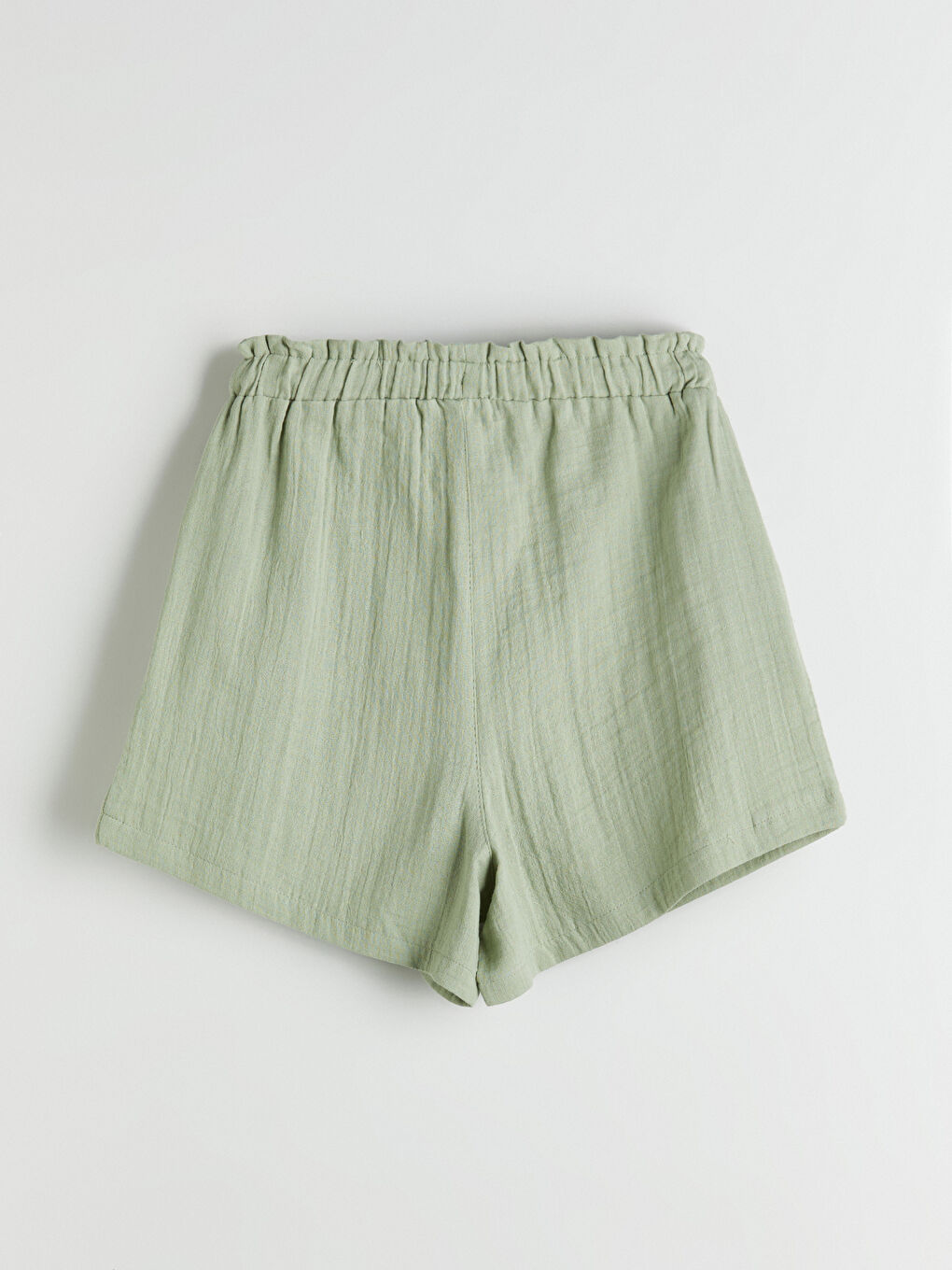 Yeşil Beli Lastikli Müslin Kadın Şort-5