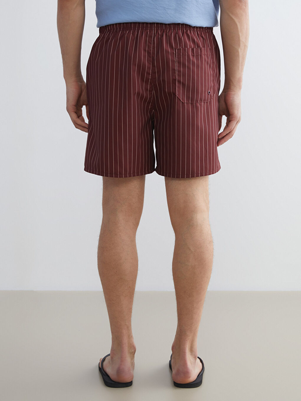 Kırmızı Kısa Boy Çizgili Erkek Deniz Şortu-3