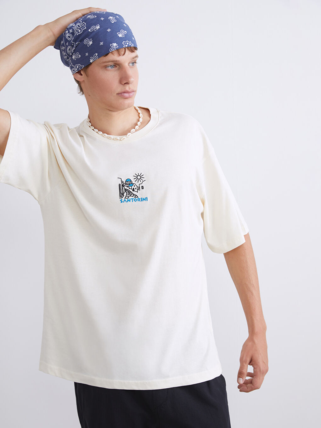 Sarı Bisiklet Yaka Baskılı Penye Erkek Tişört