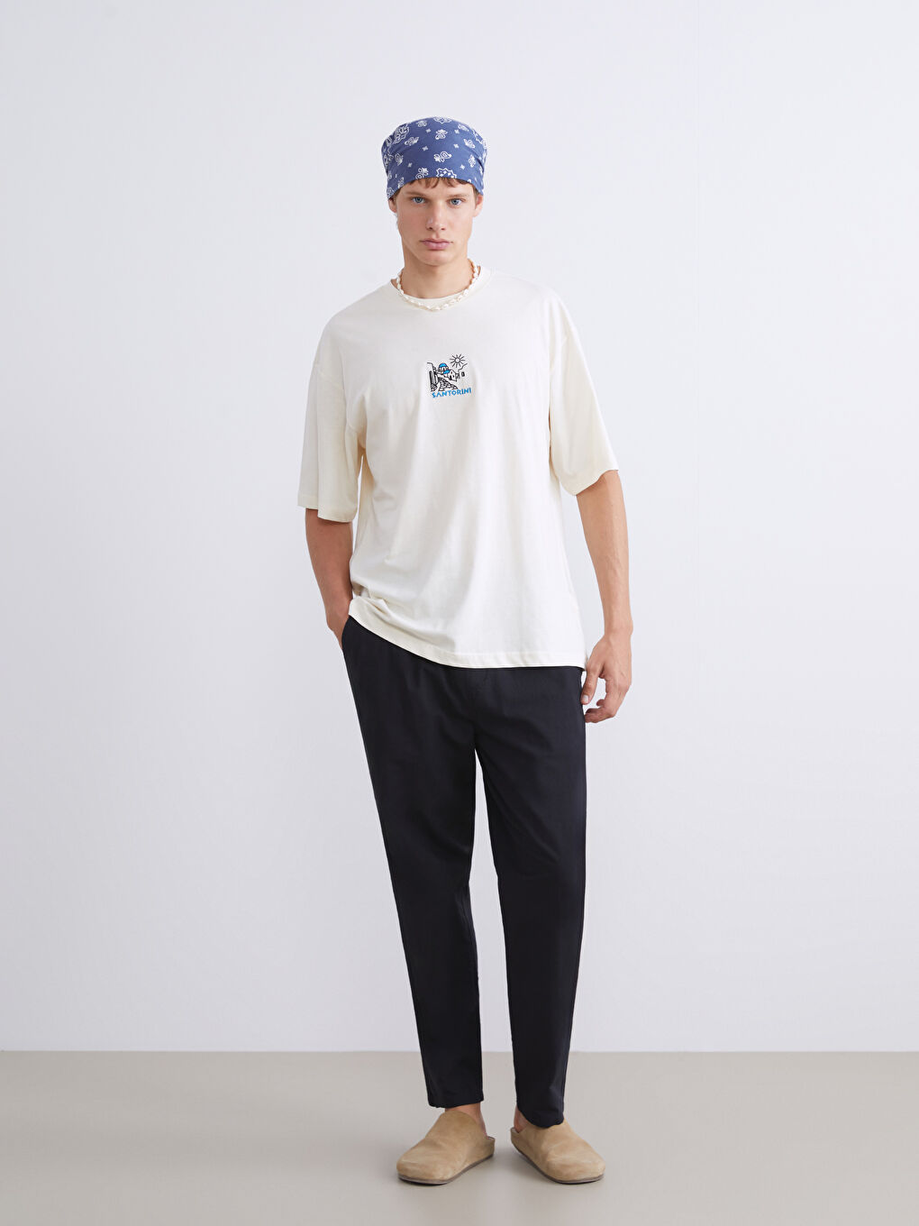 Sarı Bisiklet Yaka Baskılı Penye Erkek Tişört-1