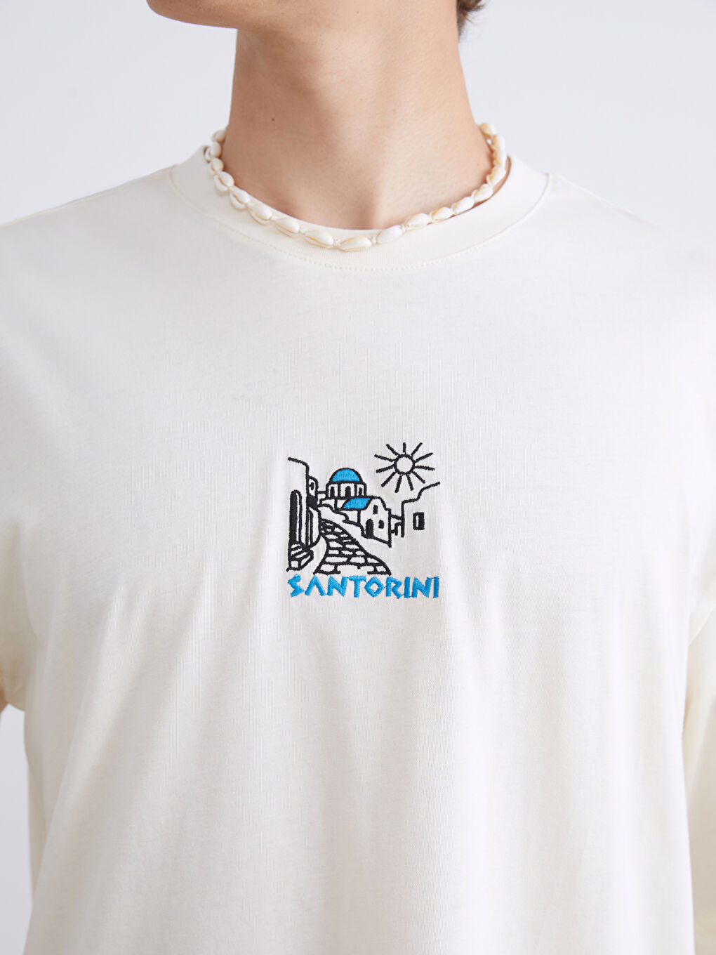 Sarı Bisiklet Yaka Baskılı Penye Erkek Tişört-2