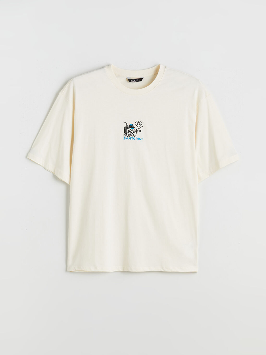 Sarı Bisiklet Yaka Baskılı Penye Erkek Tişört-4