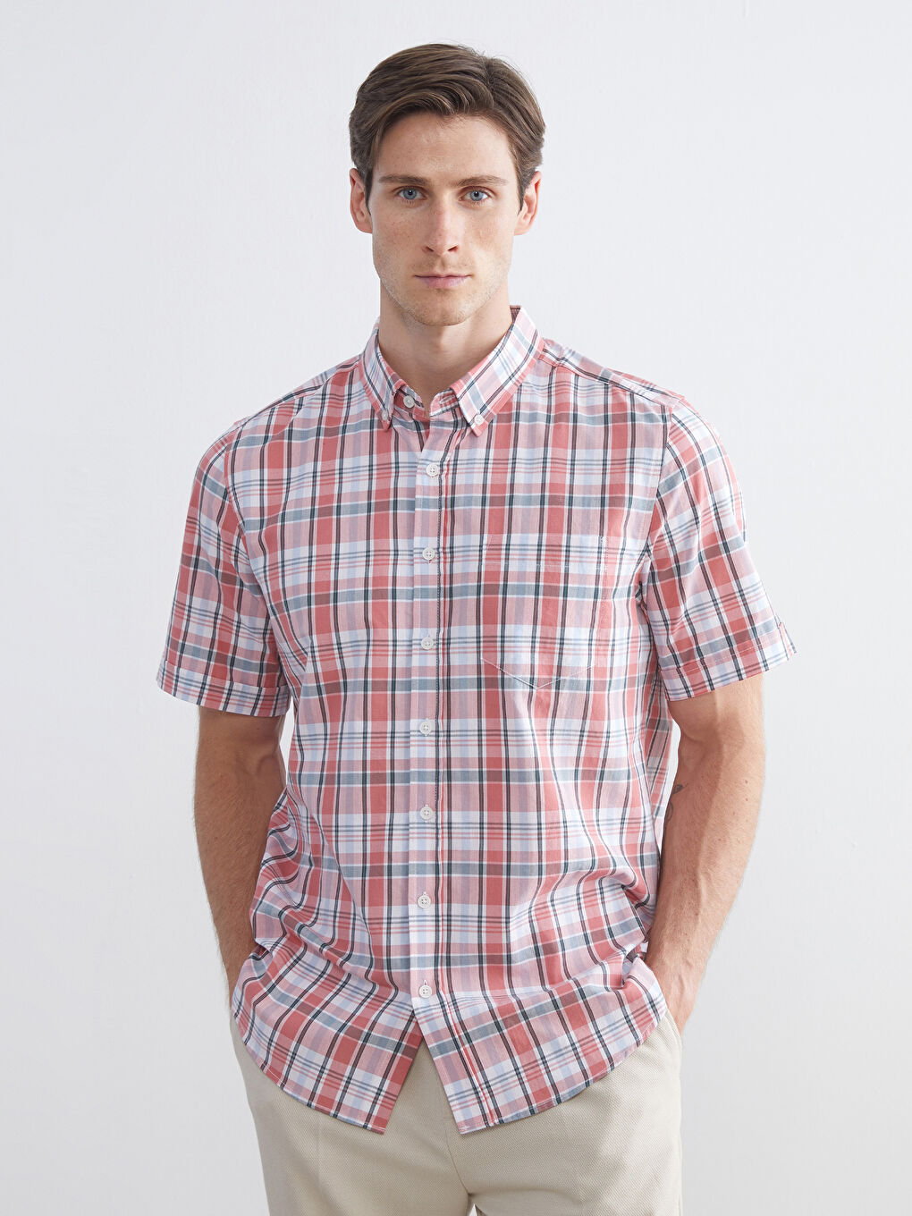 Mercan Regular Fit Kısa Kollu Ekose Erkek Gömlek