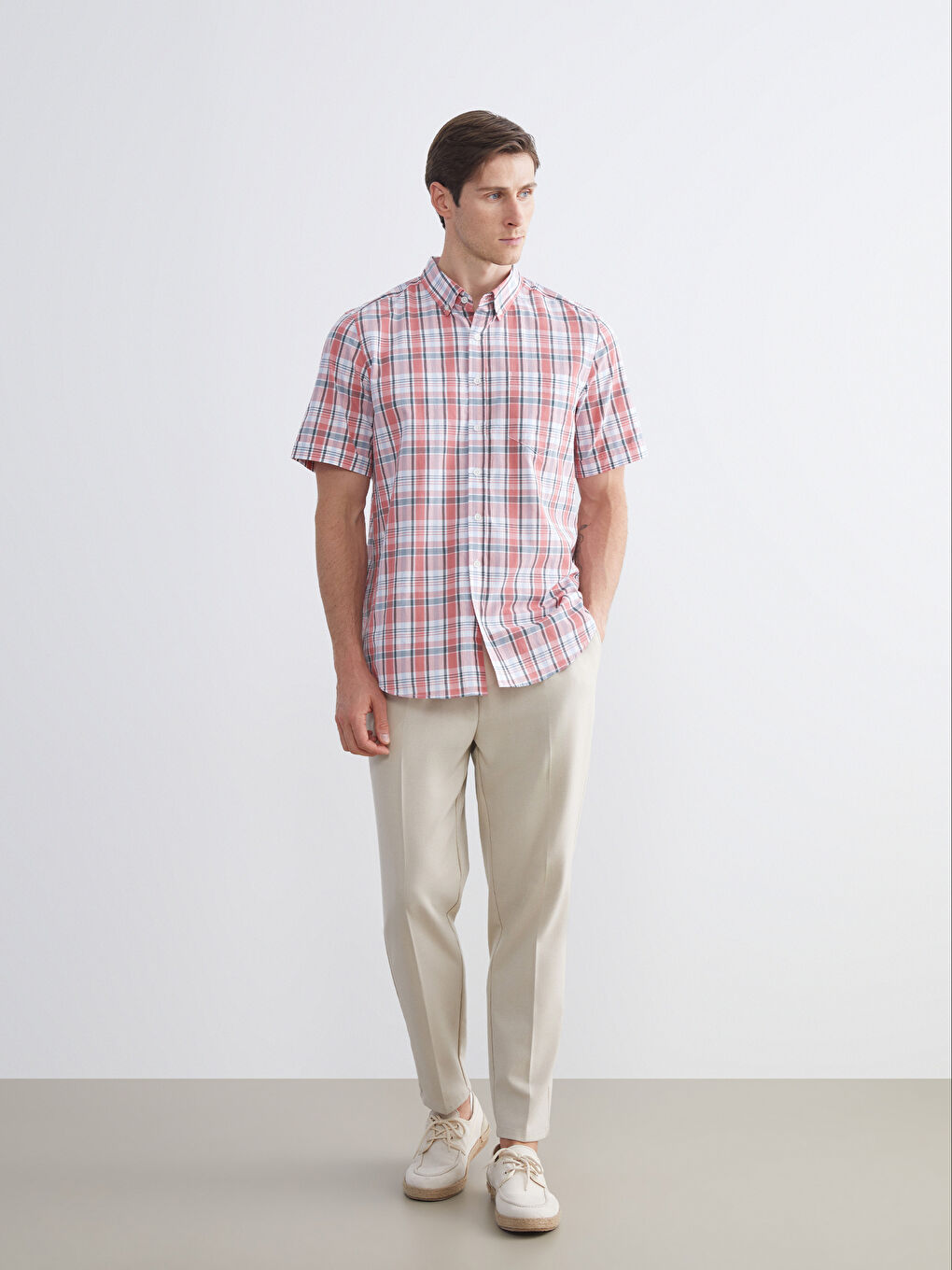 Mercan Regular Fit Kısa Kollu Ekose Erkek Gömlek-1