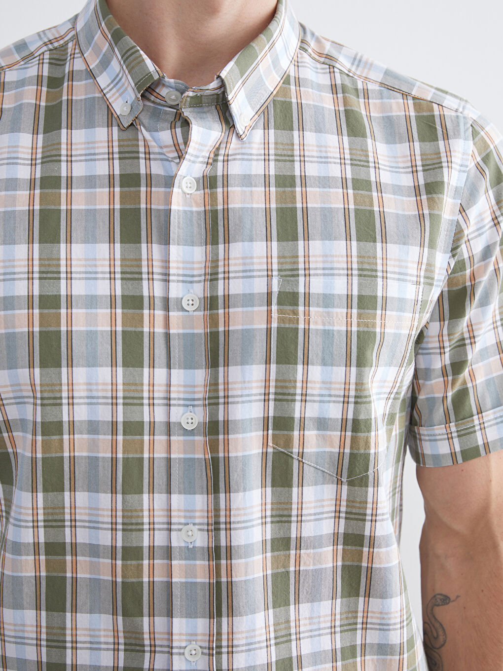 Yeşil Regular Fit Kısa Kollu Ekose Erkek Gömlek-2