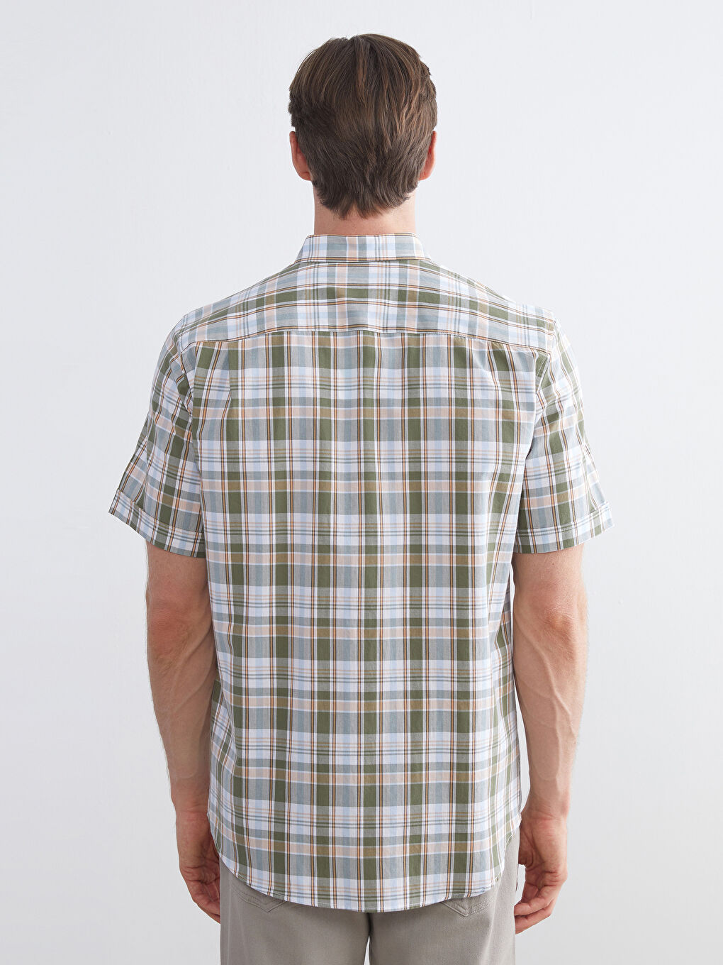 Yeşil Regular Fit Kısa Kollu Ekose Erkek Gömlek-3