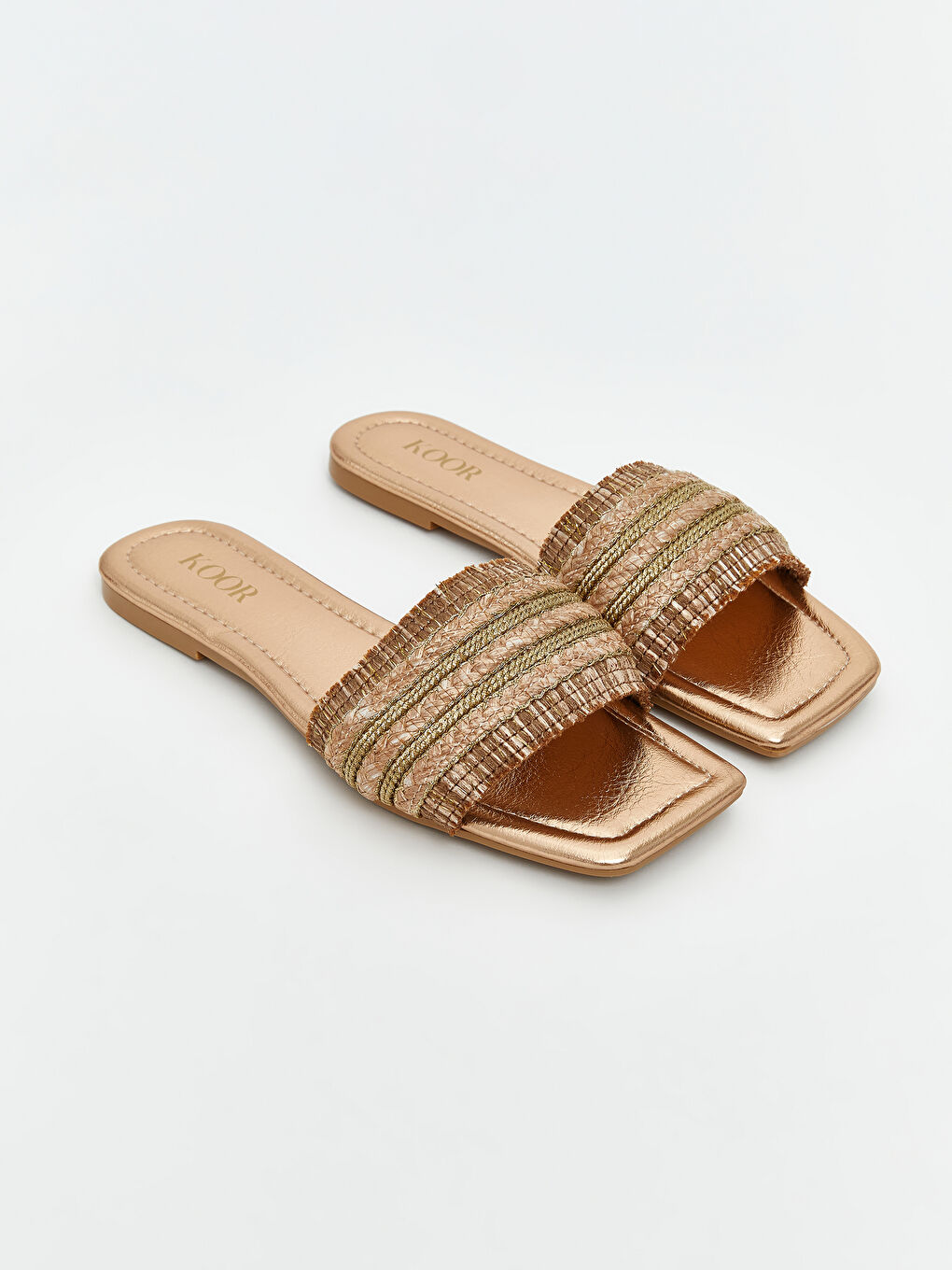 Bej Hasır Örgülü Tek Bantlı Kadın Terlik