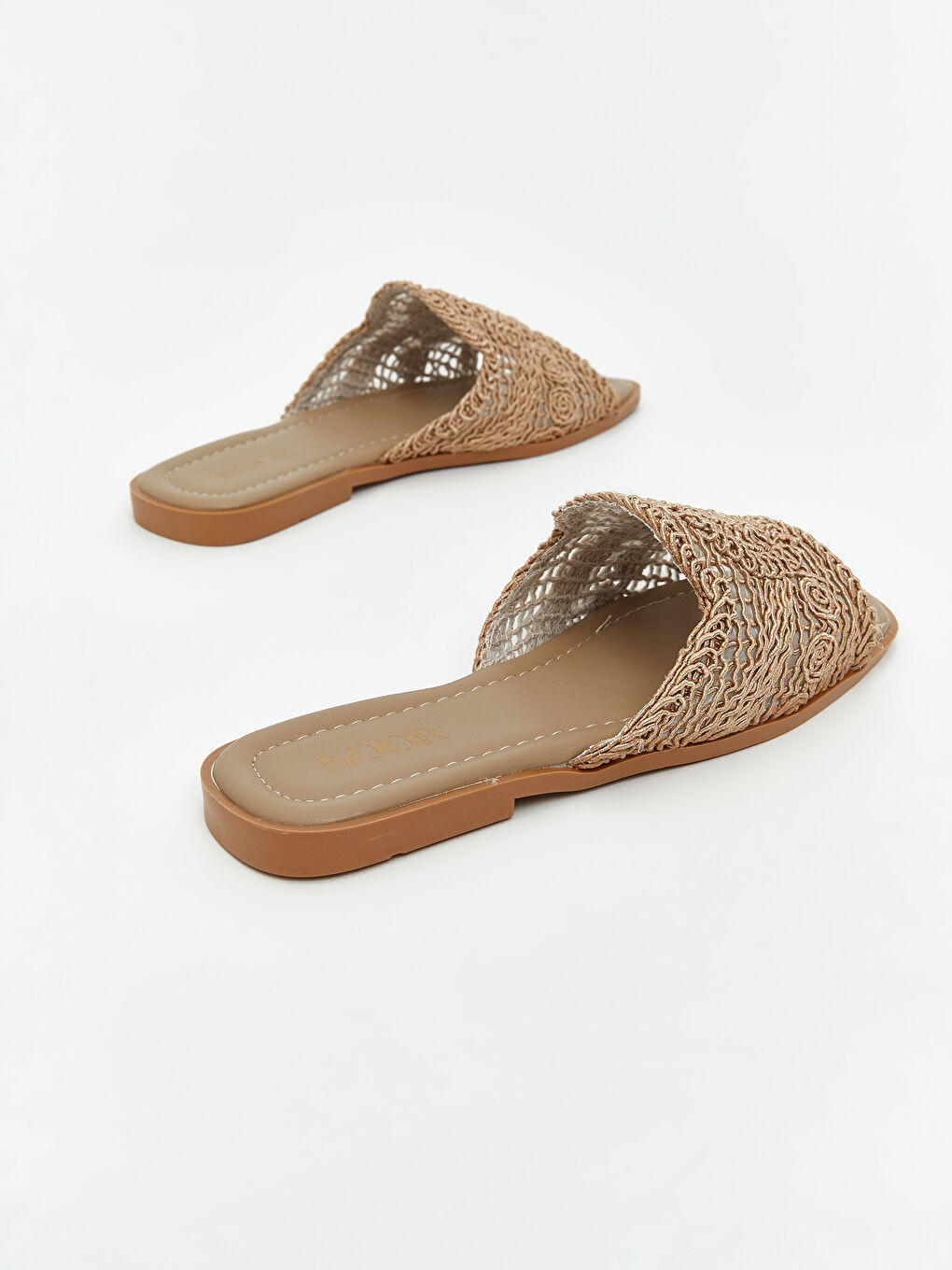 Bej Örgülü Tek Bantlı Kadın Terlik-4