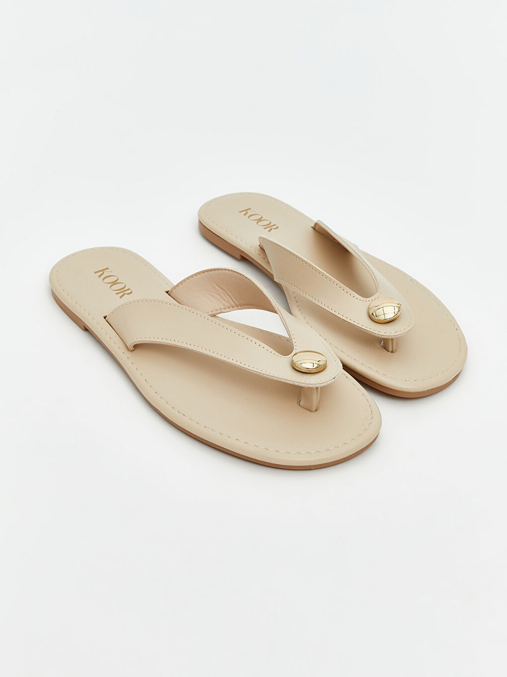 Bej Deri Görünümlü Kadın Parmak Arası Terlik