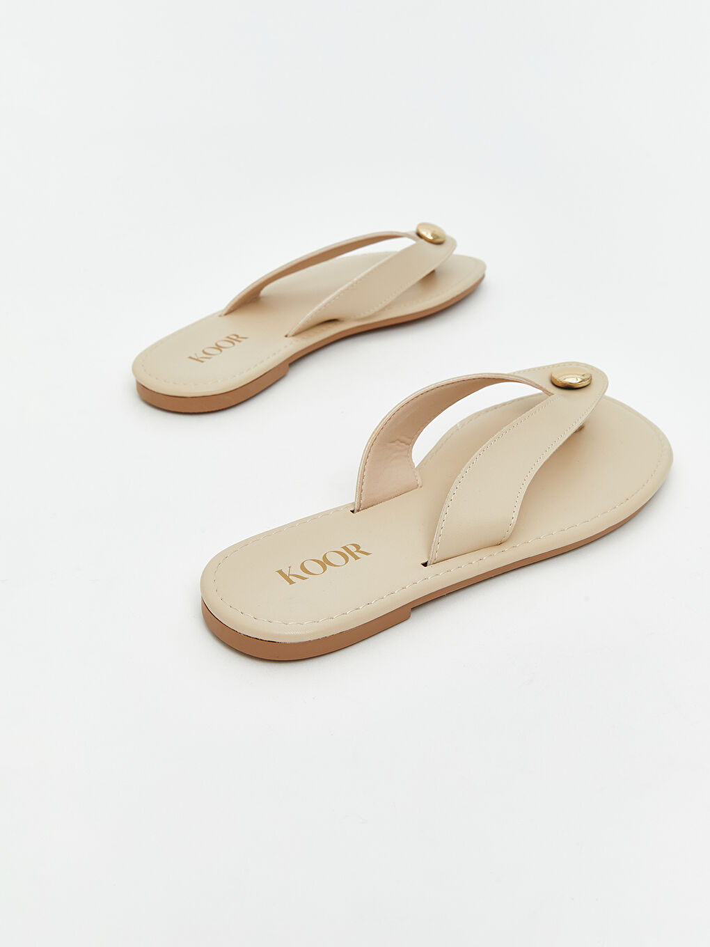 Bej Deri Görünümlü Kadın Parmak Arası Terlik-4