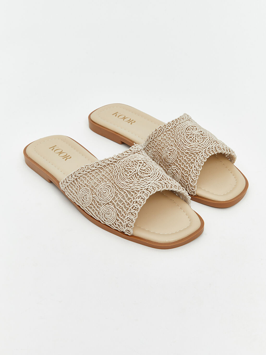 Bej Örgülü Tek Bantlı Kadın Terlik