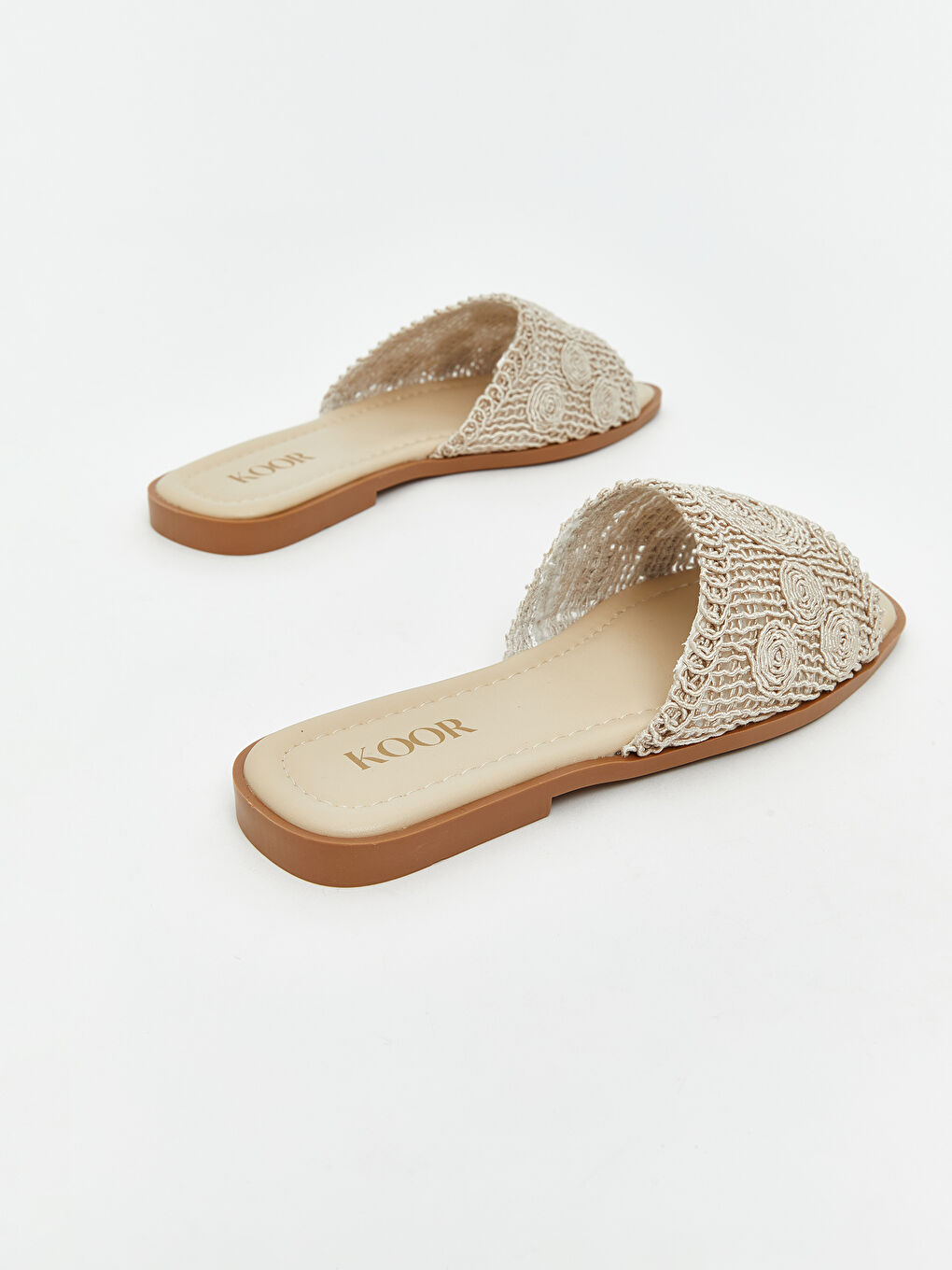 Bej Örgülü Tek Bantlı Kadın Terlik-4