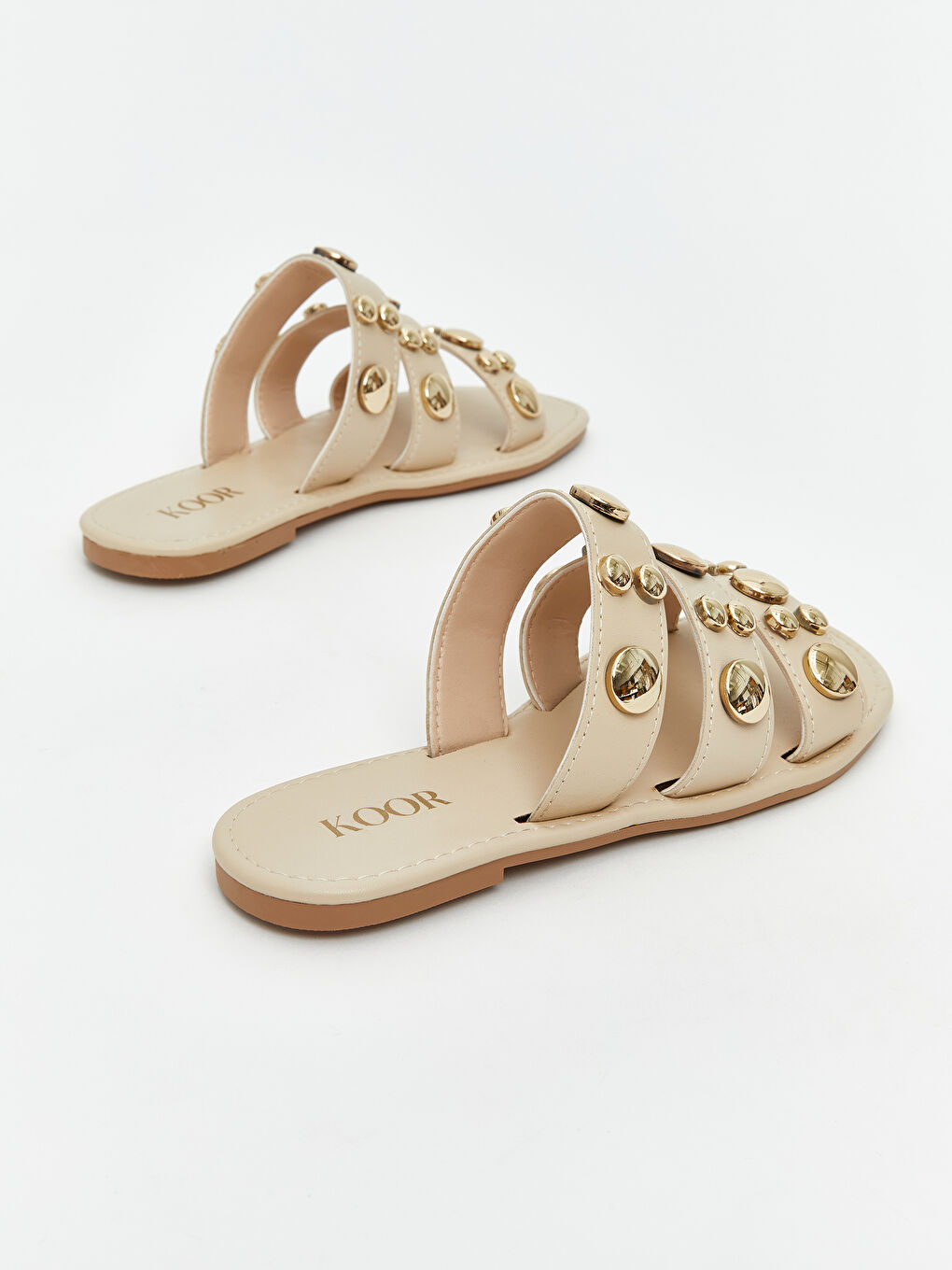 Bej Deri Görünümlü Kadın Terlik-4