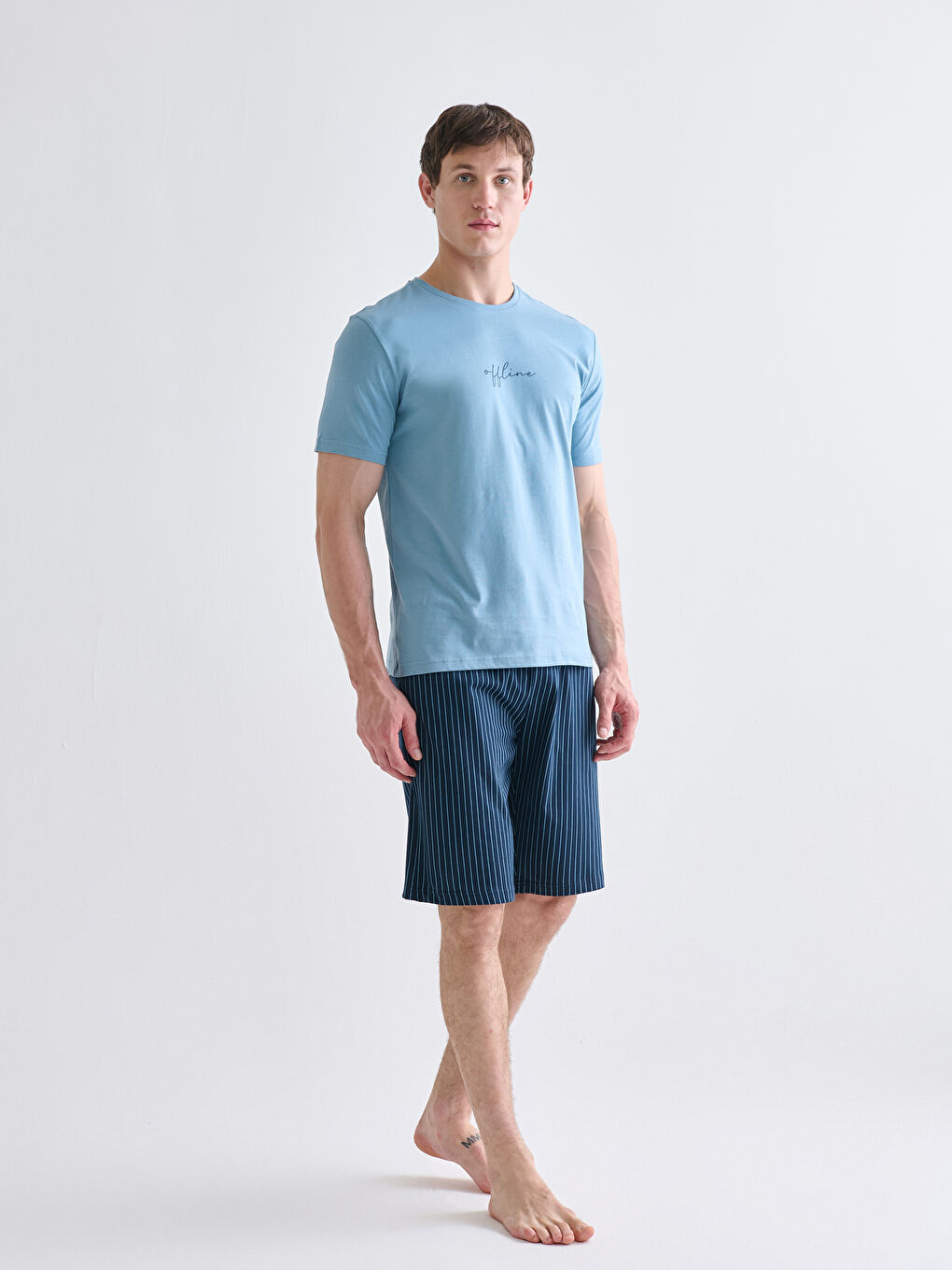 Lacivert Standart Kalıp Erkek Şortlu Pijama Takımı