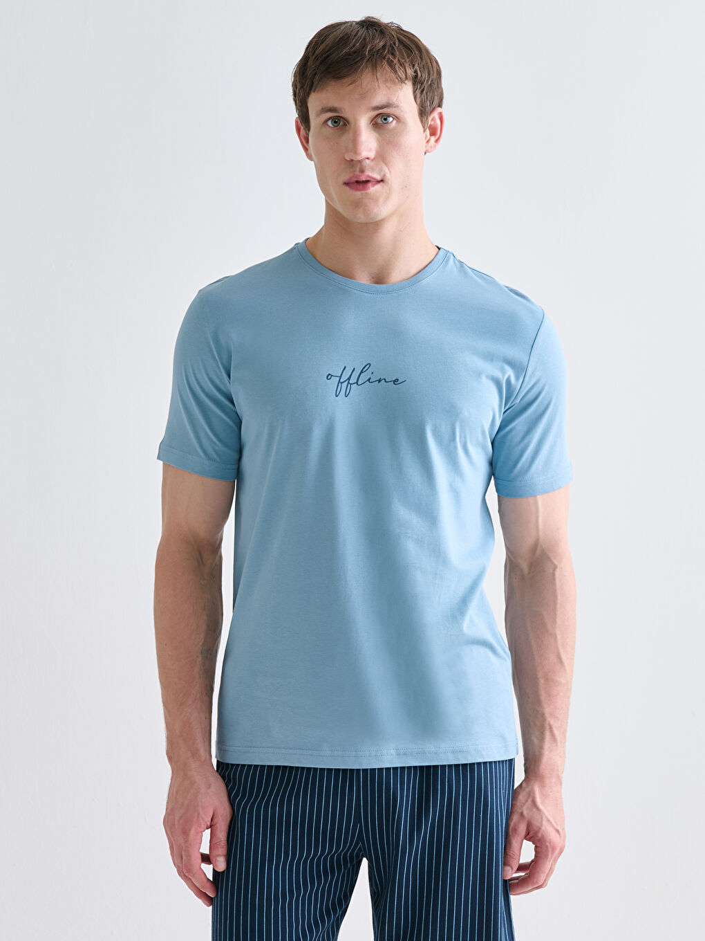 Lacivert Standart Kalıp Erkek Şortlu Pijama Takımı-1