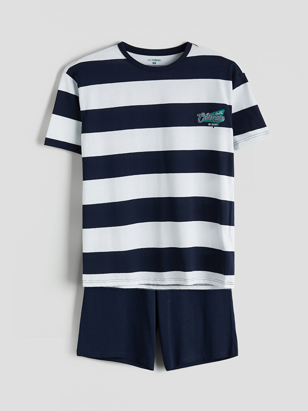 Lacivert Standart Kalıp Erkek Şortlu Pijama Takımı-4