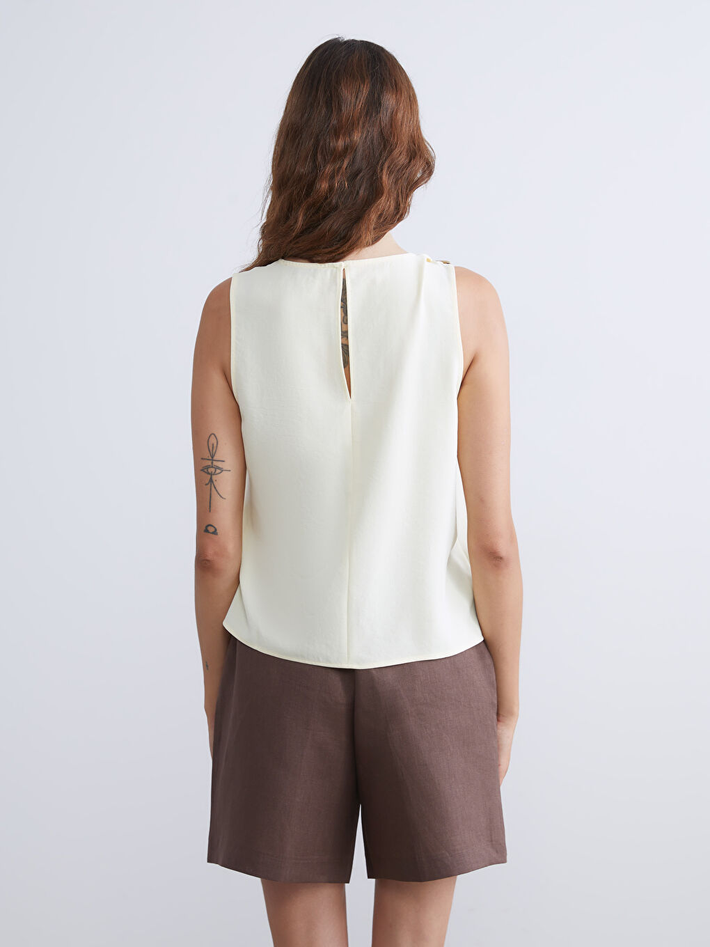 Bej Bisiklet Yaka Büzgülü Bluz-3