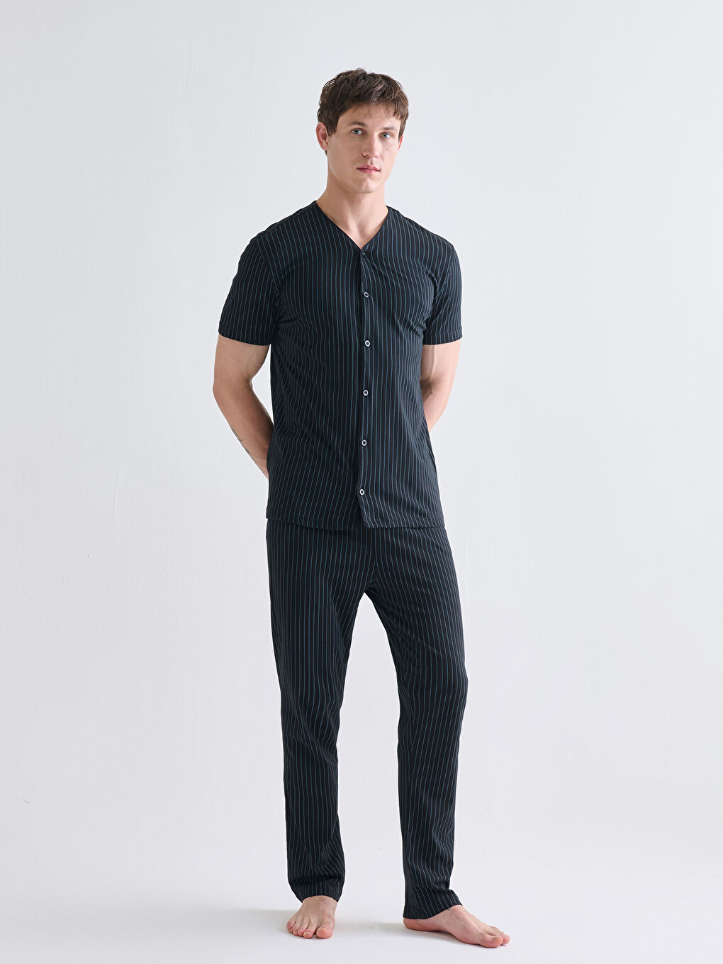 Siyah Standart Kalıp Erkek Pijama Takımı