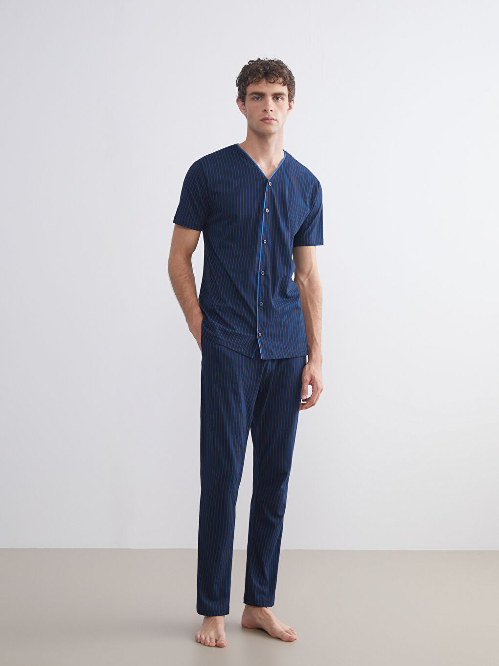 Lacivert Standart Kalıp Erkek Pijama Takımı