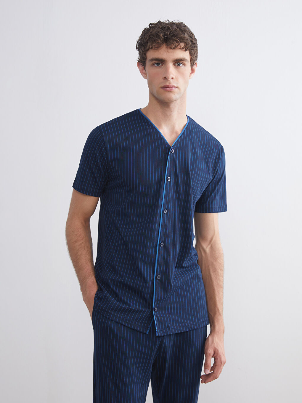 Lacivert Standart Kalıp Erkek Pijama Takımı-1