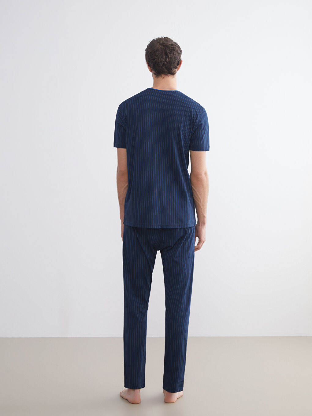 Lacivert Standart Kalıp Erkek Pijama Takımı-3