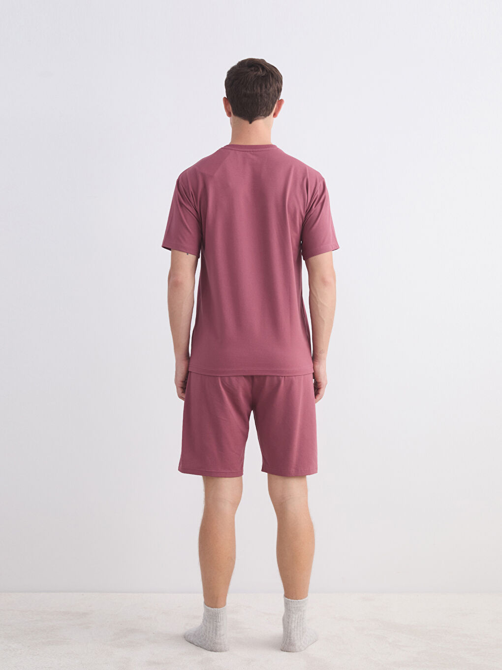 Pembe Standart Kalıp Erkek Şortlu Pijama Takımı-3