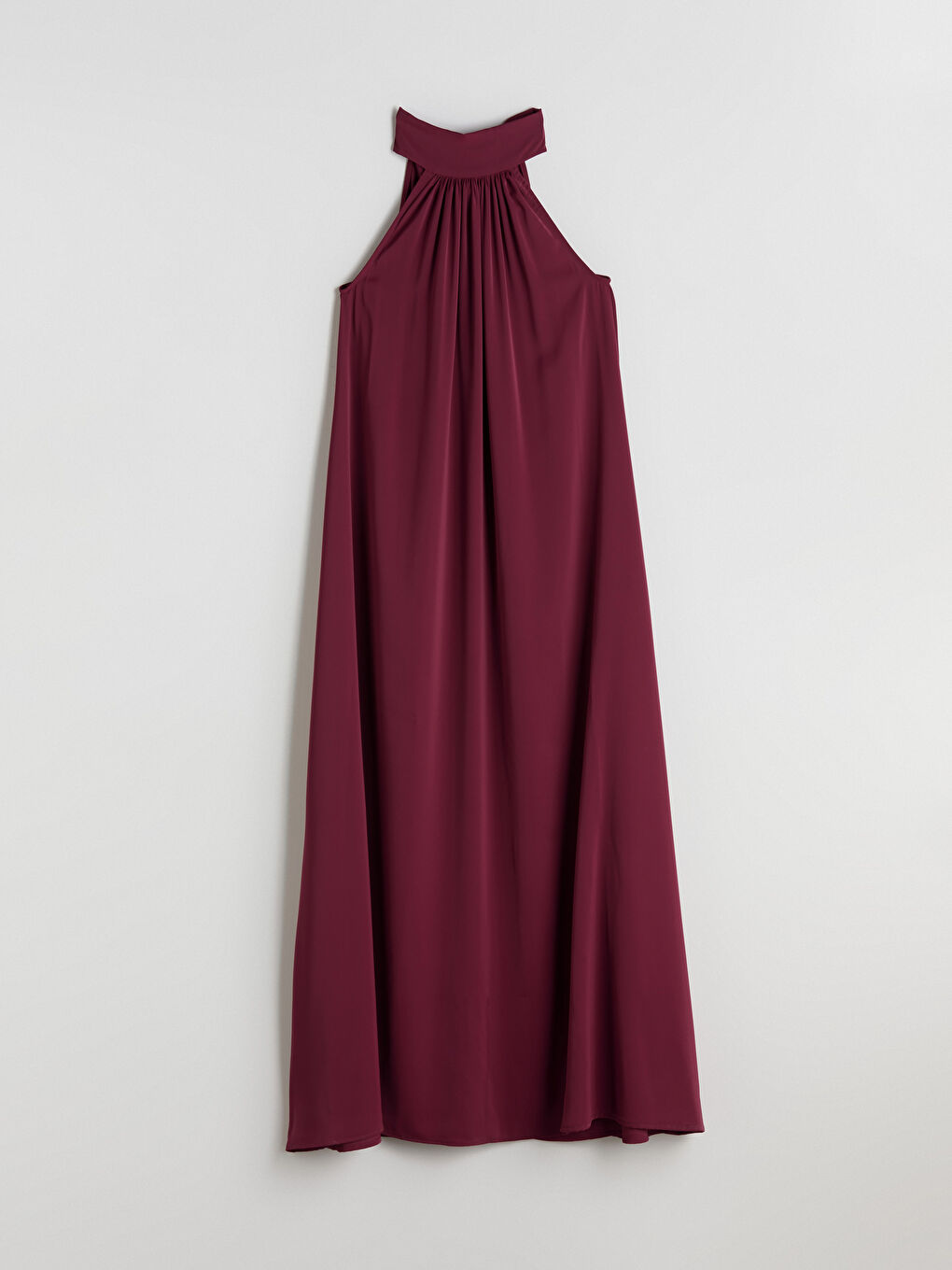 Bordo Halter Yaka Saten Elbise-4