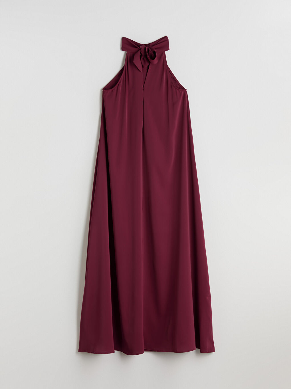 Bordo Halter Yaka Saten Elbise-5
