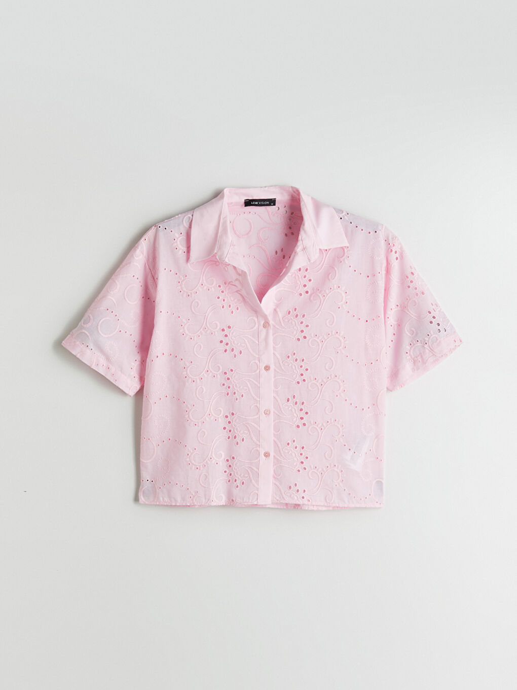 Pembe Ajurlu Brode Kadın Gömlek-4