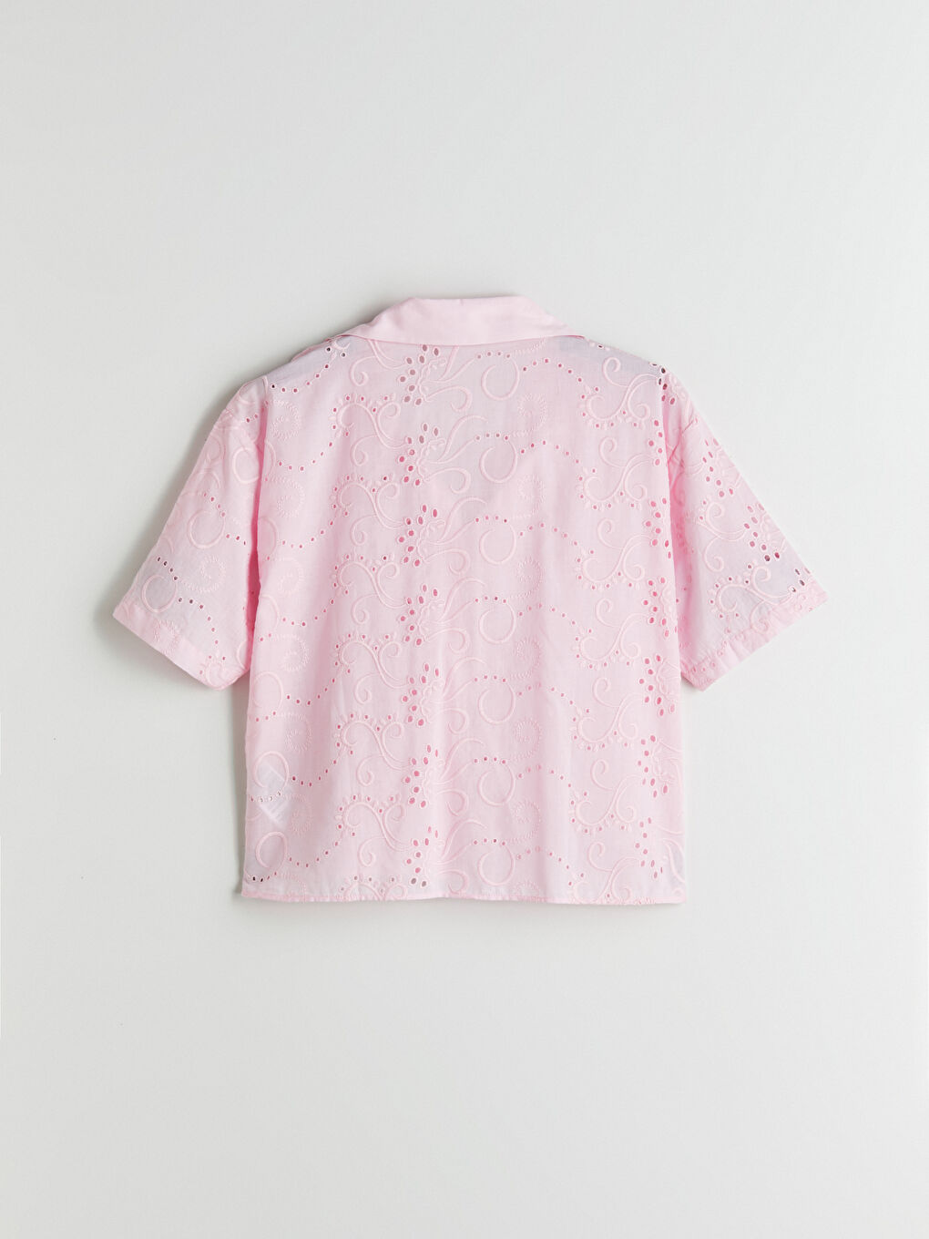 Pembe Ajurlu Brode Kadın Gömlek-5