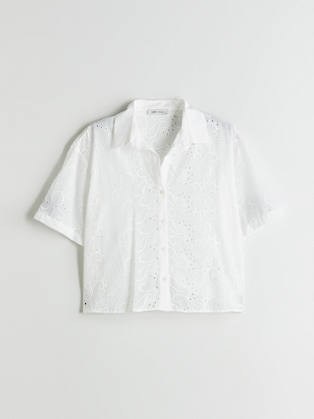 Ekru Ajurlu Brode Kadın Gömlek-4