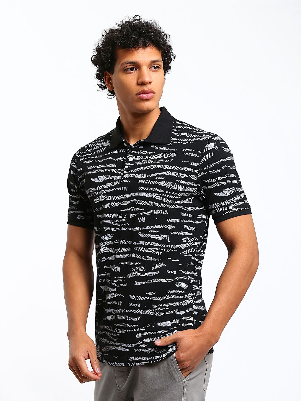 Polo Neck Printed T-Shirt-3