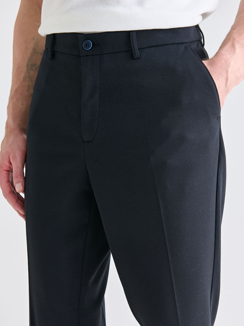 Lacivert Dar Kalıp Erkek Chino Pantolon-3