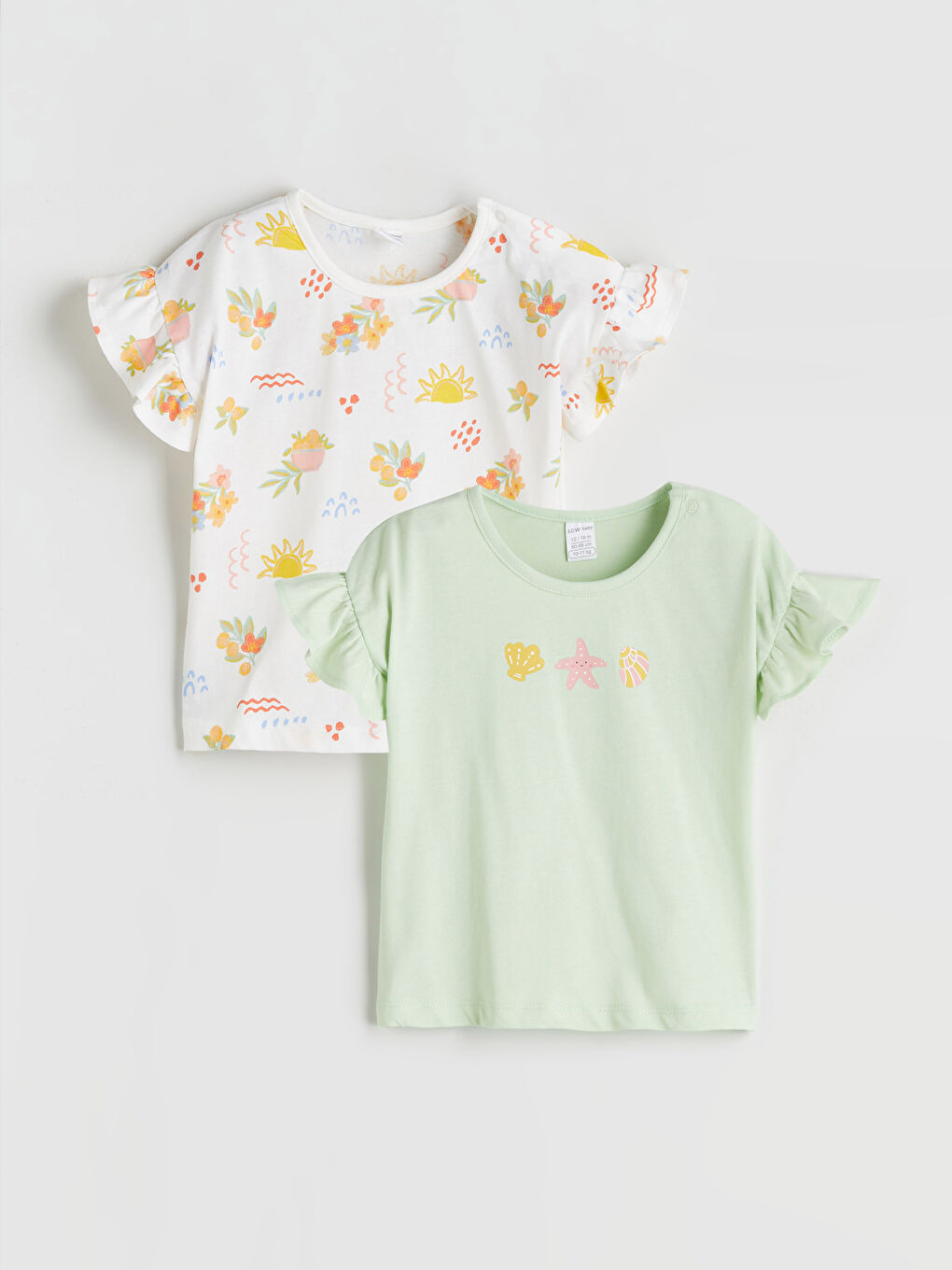 Ekru Bisiklet Yaka Desenli Kız Bebek Bluz 2'li