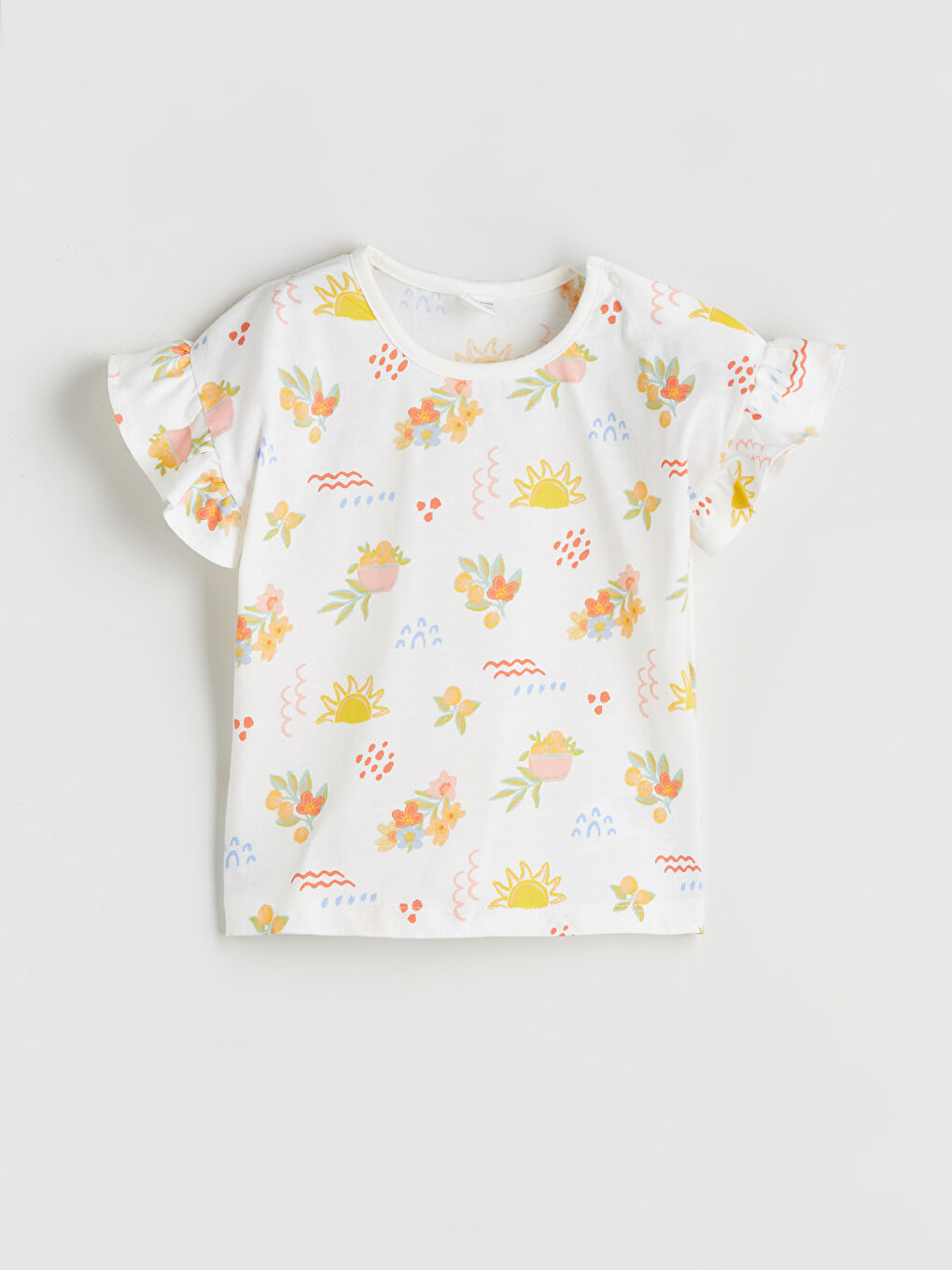 Ekru Bisiklet Yaka Desenli Kız Bebek Bluz 2'li-2