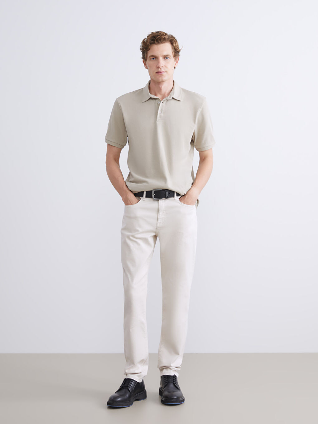 Bej Polo Yaka Pike Erkek Tişört-1