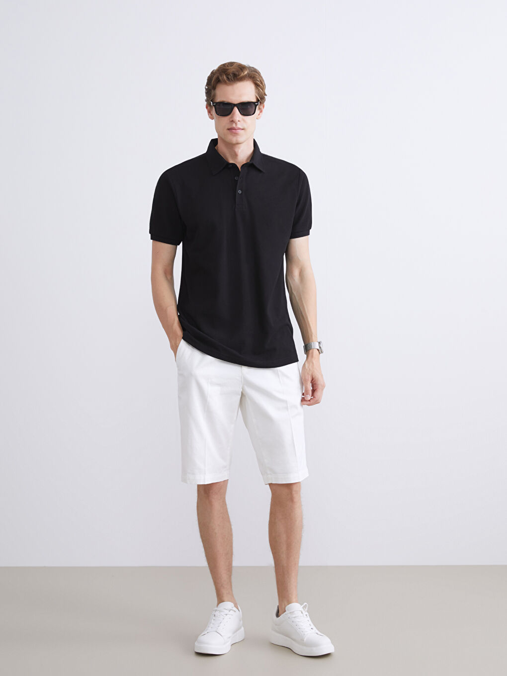 Siyah Polo Yaka Pike Erkek Tişört-1