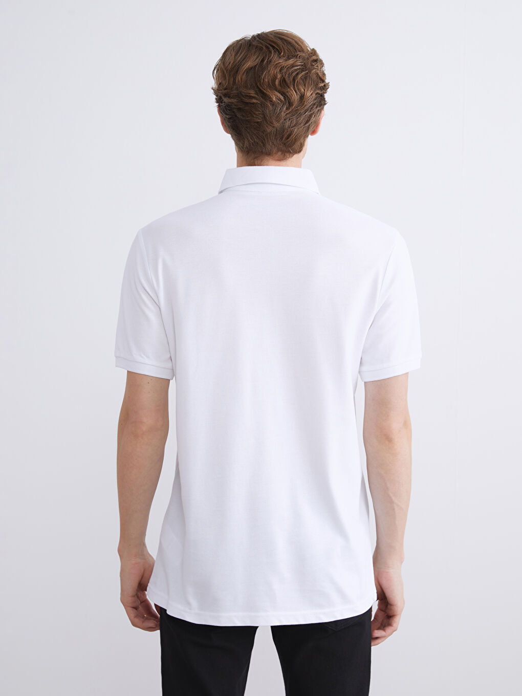 Beyaz Polo Yaka Pike Erkek Tişört-3