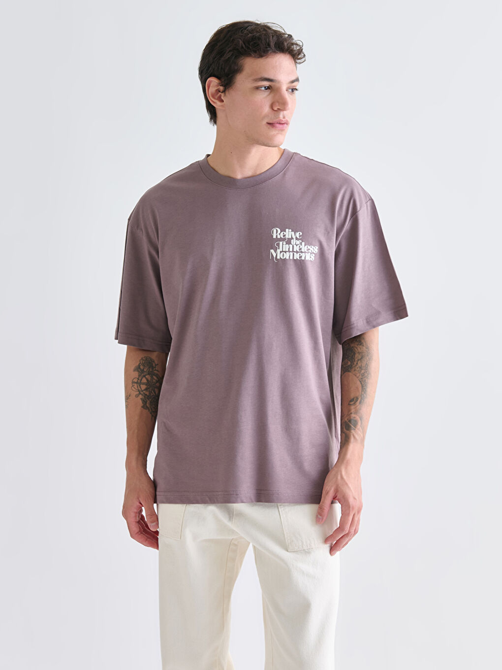 Mürdüm Bisiklet Yaka Baskılı Penye Erkek Tişört