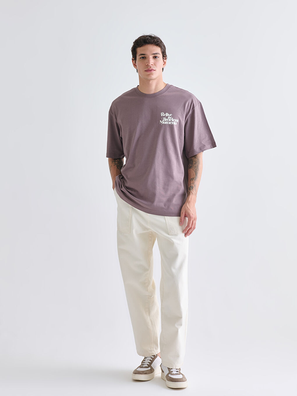 Mürdüm Bisiklet Yaka Baskılı Penye Erkek Tişört-1