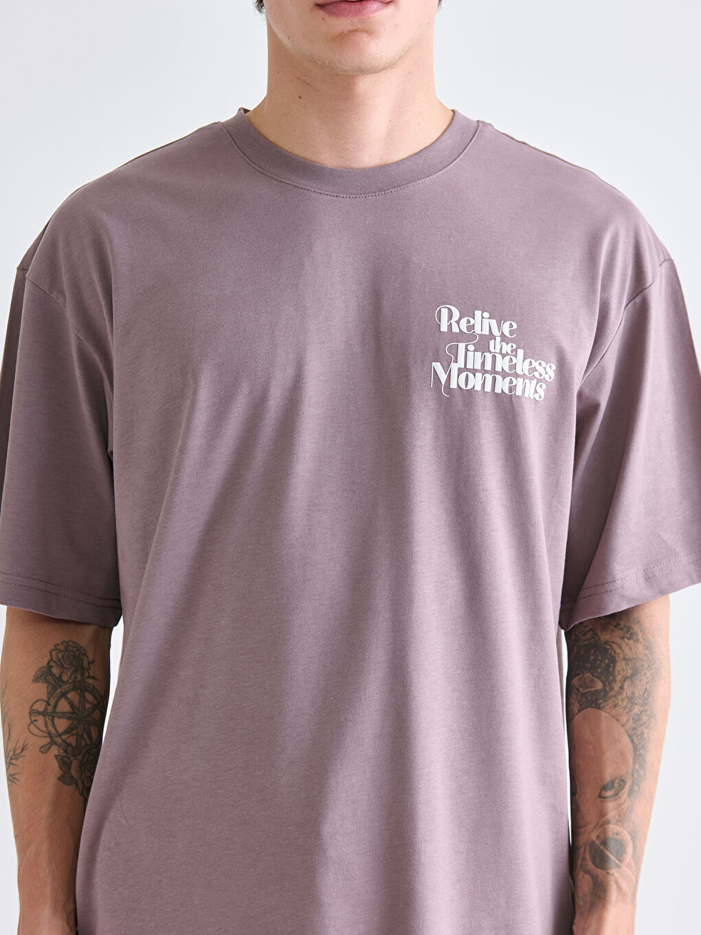 Mürdüm Bisiklet Yaka Baskılı Penye Erkek Tişört-2