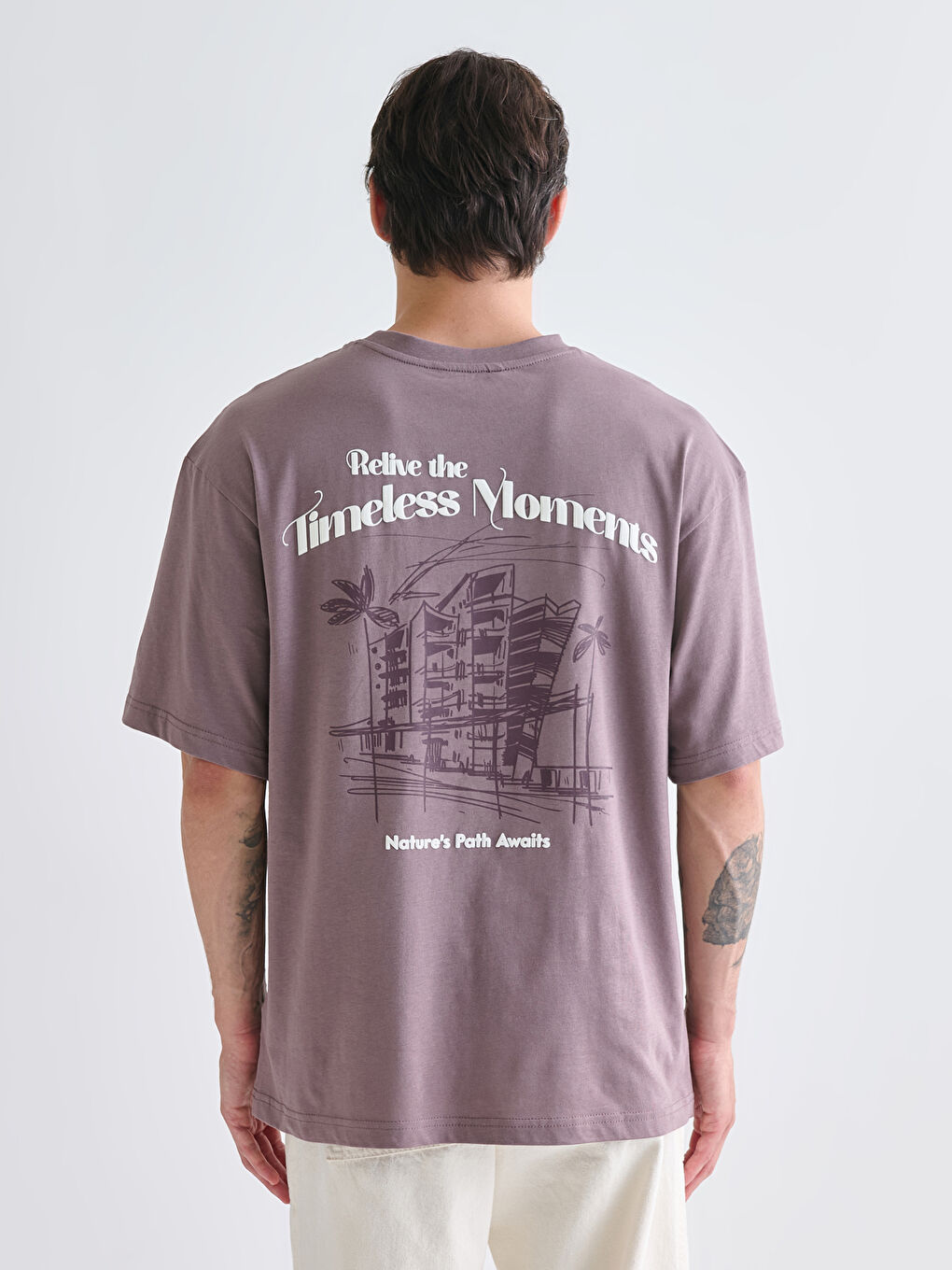 Mürdüm Bisiklet Yaka Baskılı Penye Erkek Tişört-3