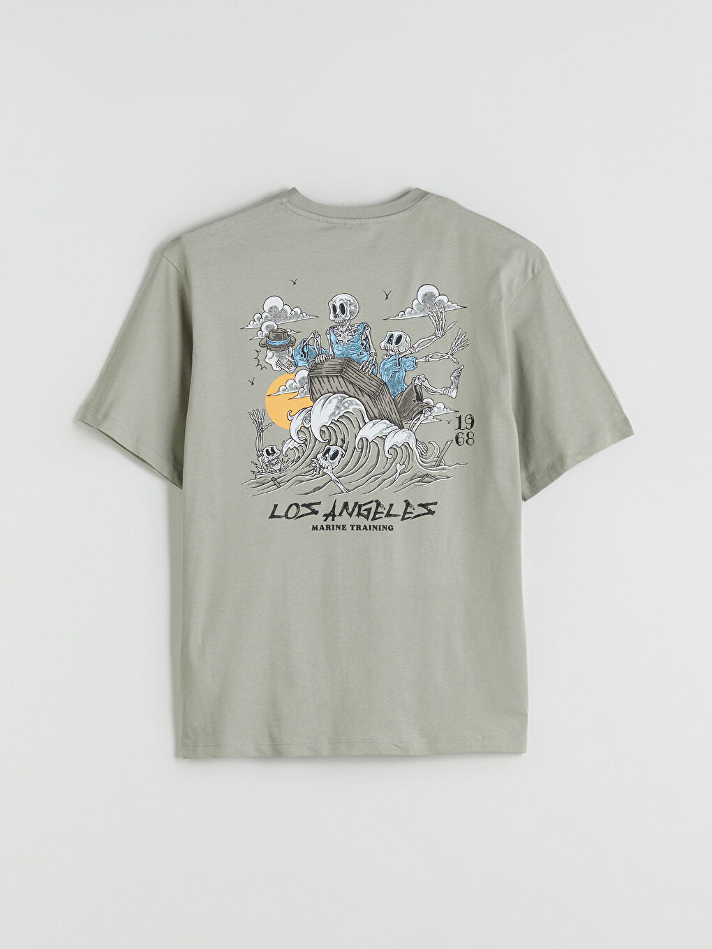 Haki Bisiklet Yaka Baskılı Penye Erkek Tişört-5