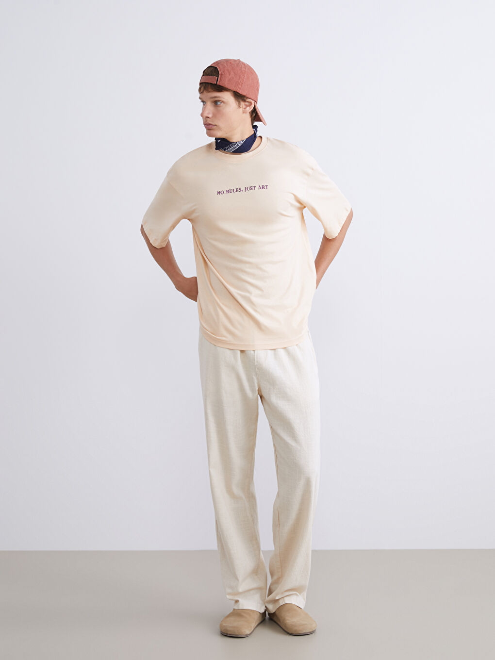 Turuncu Bisiklet Yaka Baskılı Penye Erkek Tişört-1