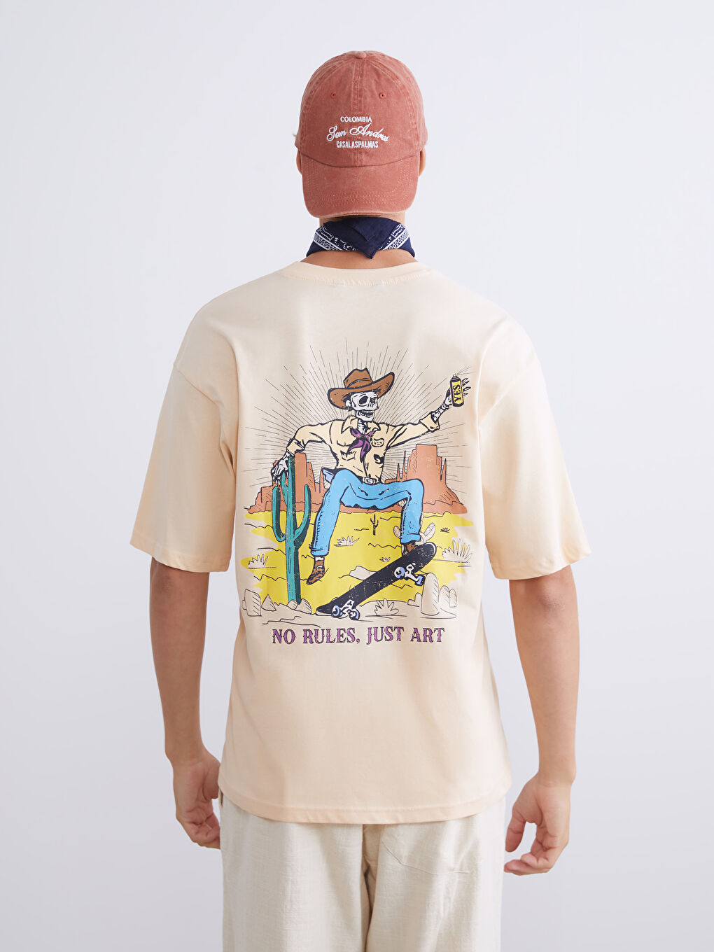 Turuncu Bisiklet Yaka Baskılı Penye Erkek Tişört-3