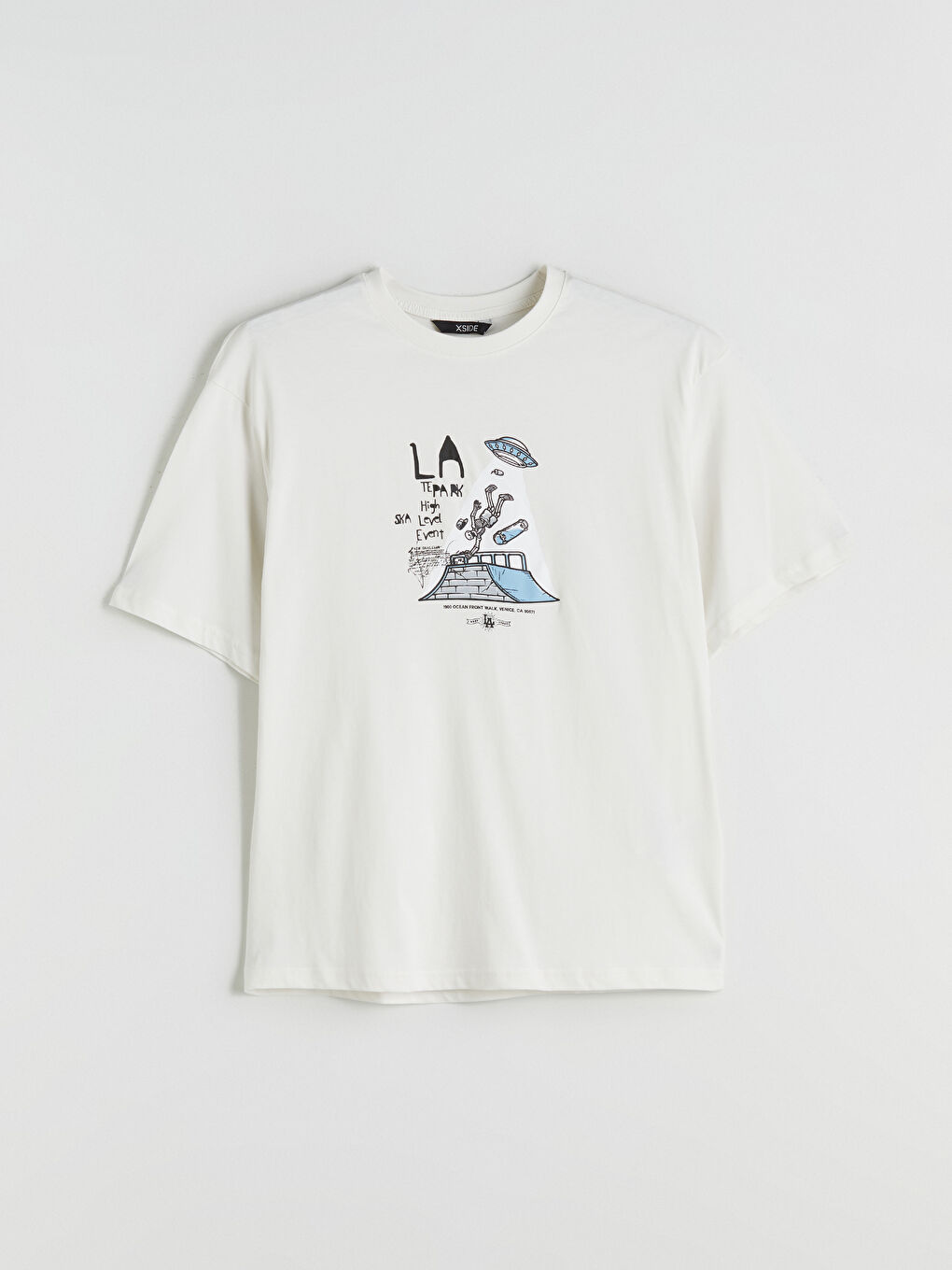 Bej Bisiklet Yaka Baskılı Penye Erkek Tişört-4