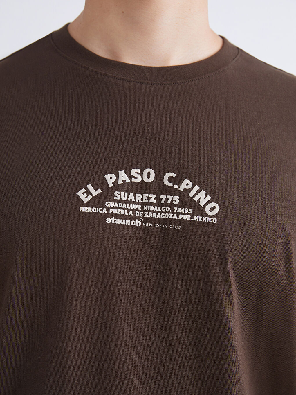 Kahverengi Bisiklet Yaka Baskılı Penye Erkek Tişört-2