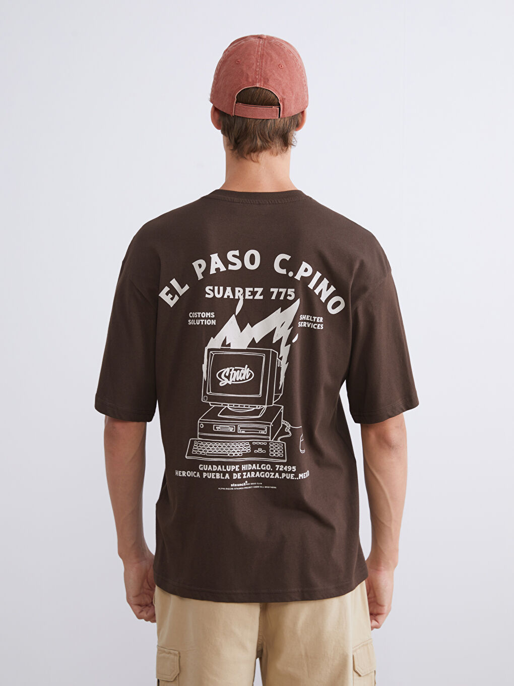 Kahverengi Bisiklet Yaka Baskılı Penye Erkek Tişört-3