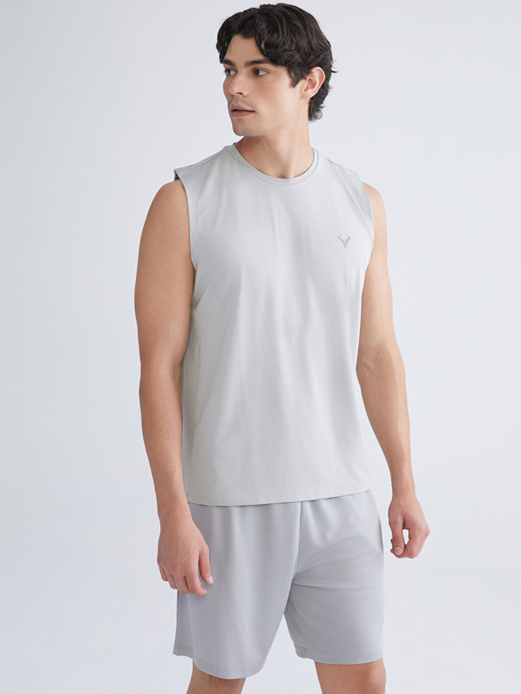 Gri Bisiklet Yaka Baskılı Erkek Kolsuz Tişört